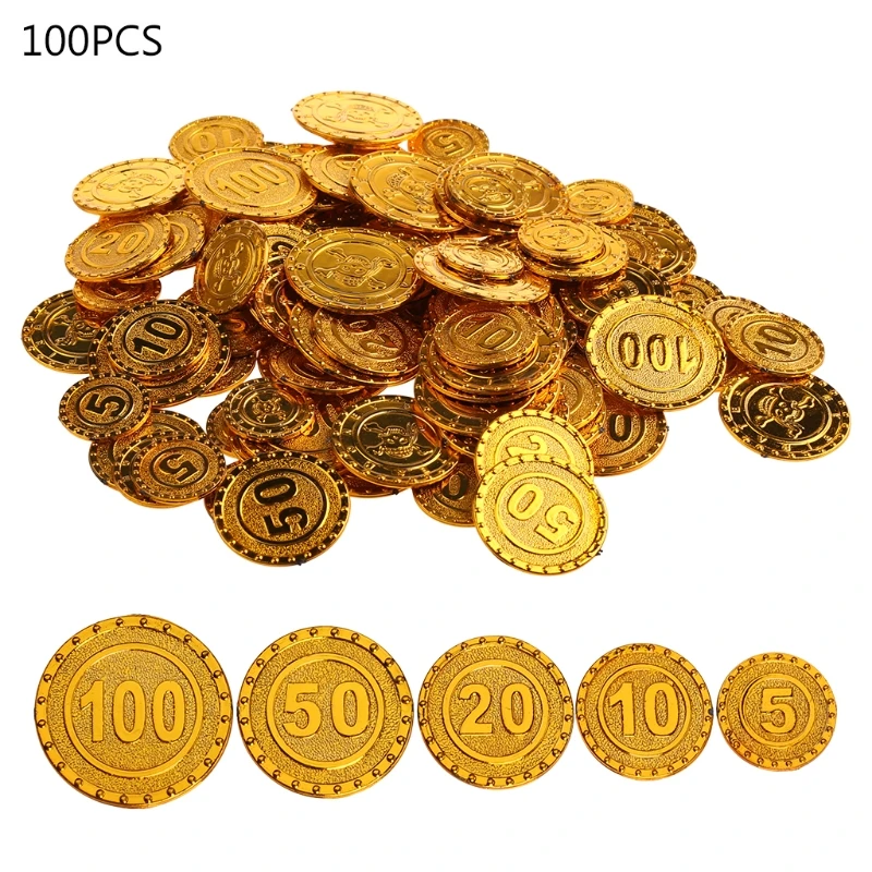 

100pcs/set Game Coin Pirates Gold Coins Bargaining Chip for Kid Party Supplies