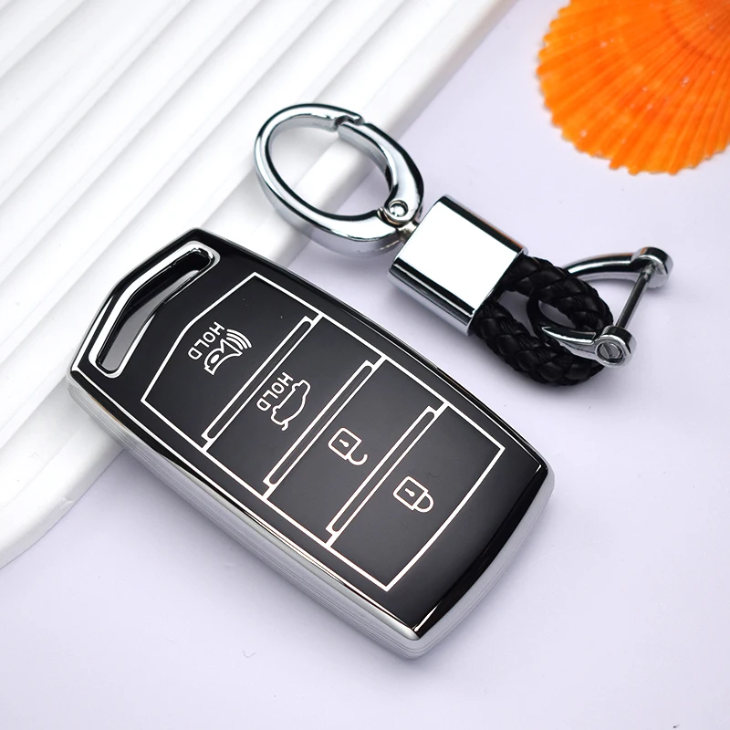 4 Bottons Soft Tpu Car Key Case Fob Cover Shell Keychain Supplies for  HYUNDAI Genesis G70 G80 EQ900 G90 Smart Remote Key Bag