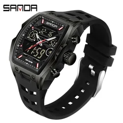 SANDA Men's Sports LED Analog Digital Chronograph Watch (Black)