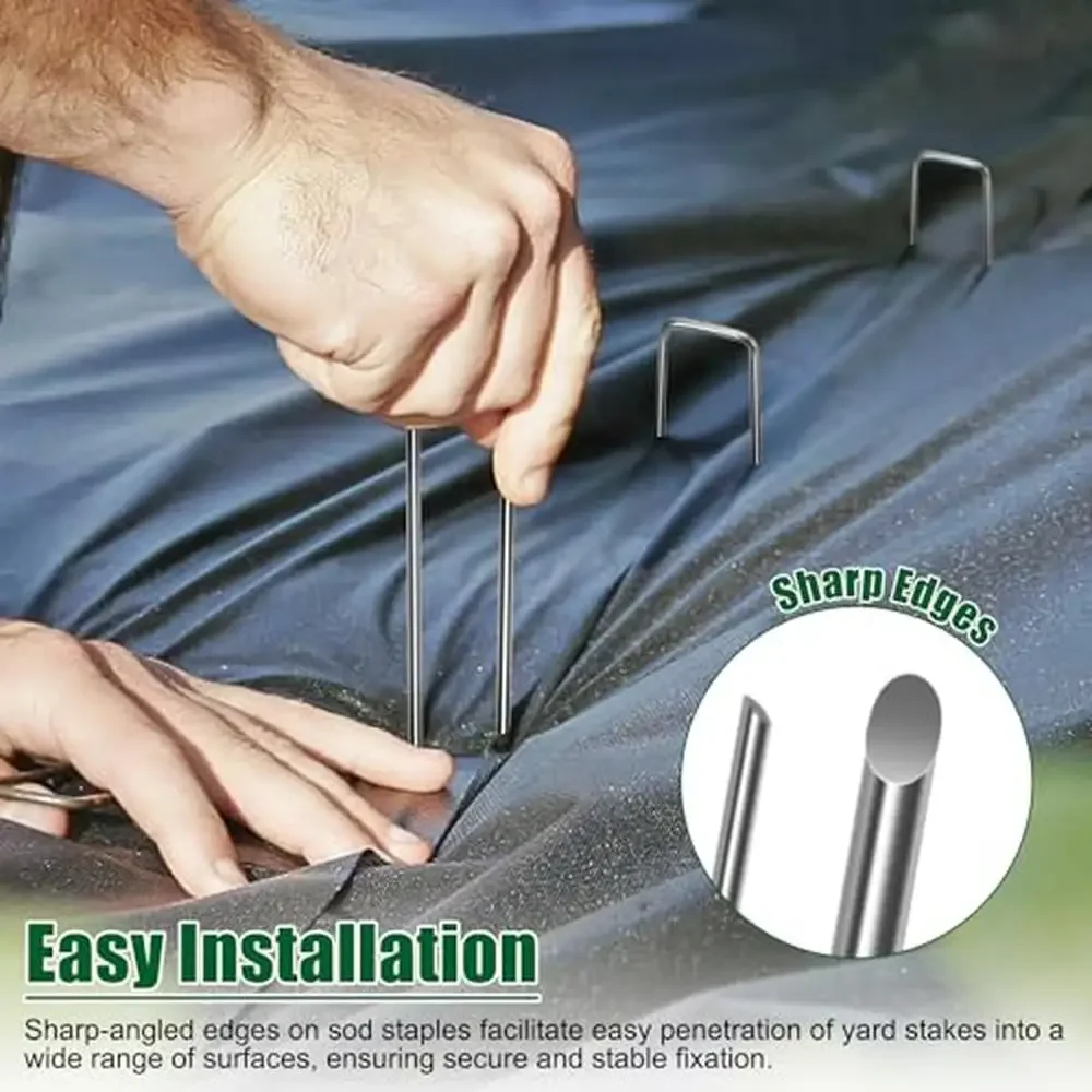 100 Pack 12" 11G Galvanized Landscape Stakes Garden Metal Pins Weed Barrier Fence Versatile Outdoor Tool Christmas Decoration &