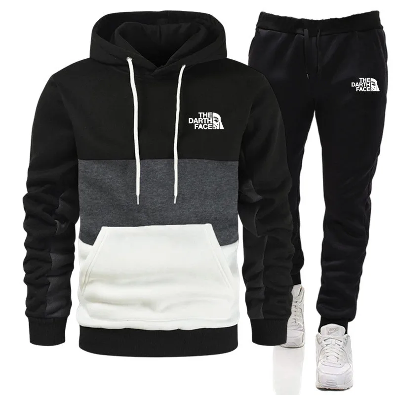 

Men's 2-Piece Hoodie Fall/Winter Jumper + Pantsuit Tracksuit Suit Patchwork Casual Wear Jogging Pants Streetwear Plus Size