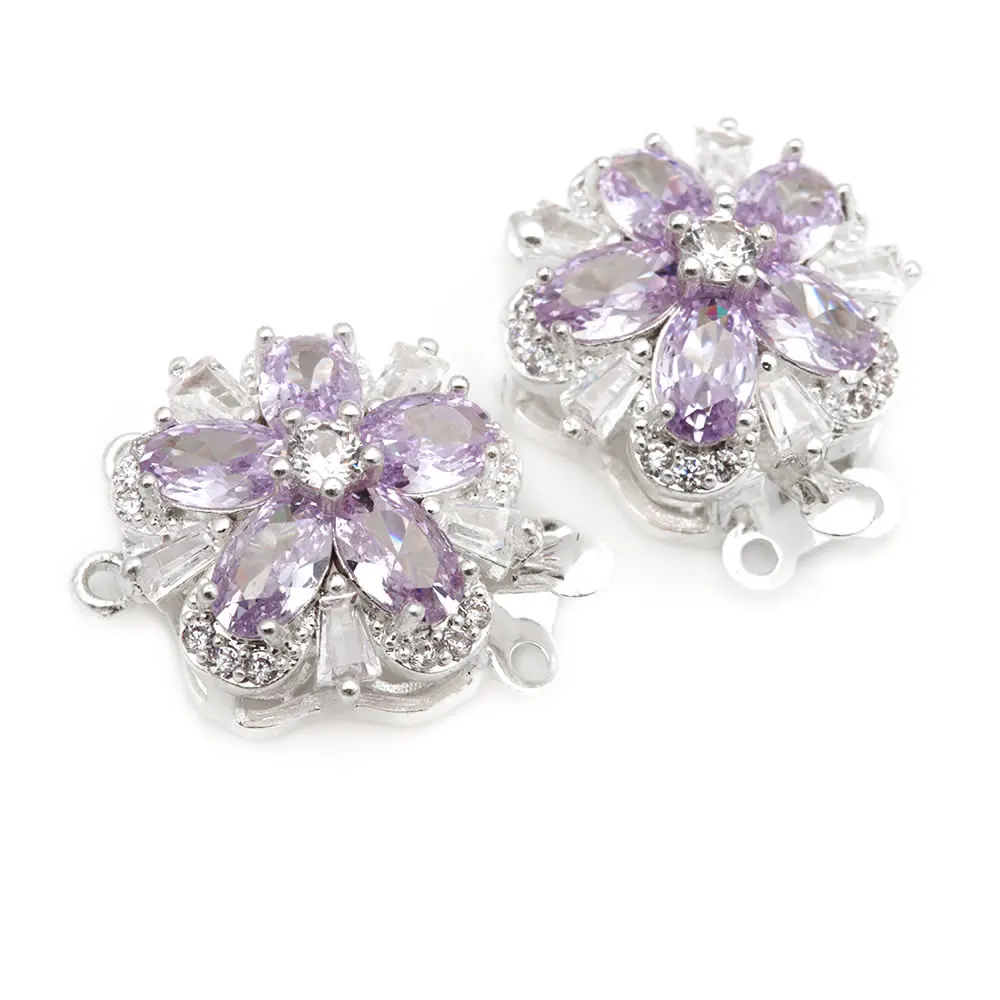 4 juegos de collares de flores de latón y circonio de Color dorado de 18K, cierres de conexión, suministros de joyería Diy de alta calidad - details 1