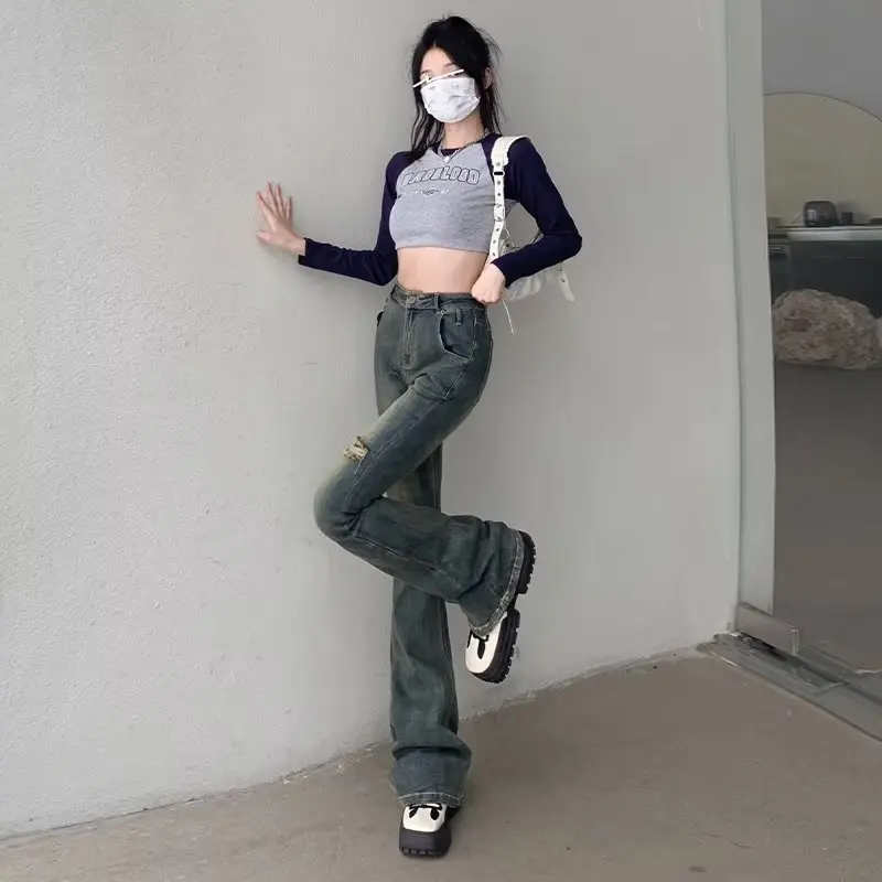 Micro Flared Pants, Spring And Autumn Pants, High Waisted Jeans, Minimalist New Style, Fashionable Harajuku Women's Trend
