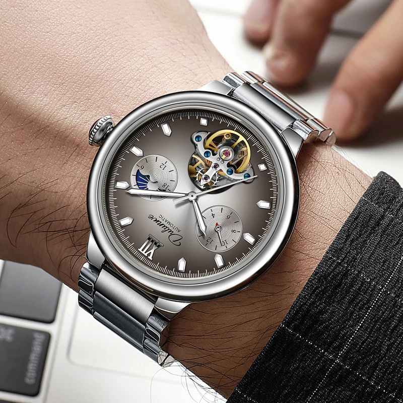 Luxus Herren Neue Mechanische Skelett Uhren Mode Tourbillon Automatische Aushöhlen Uhr Wasserdicht Casual Leuchtende Uhr_voghion.com