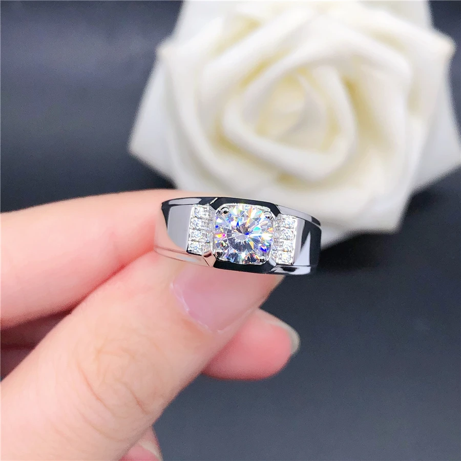 VintageSolid18KWhiteGoldMenRingsTestNatural1CTMoissanite
