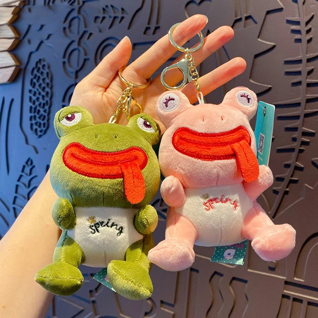 Cartoon Original 13 CM Plush Sticking Tongue Out Frog Keychain Cute Fun  Squint Eyes Smile Frog Spring Pet Key Chain Bag Pendant - AliExpress