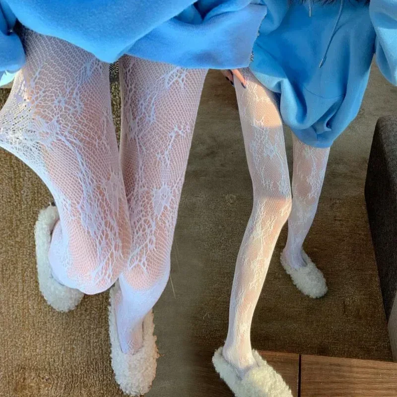 Sexy schwarz weiß lolita ausgehöhlte Spitze Mesh Strümpfe Boden Strumpfhosen japanische Goth Blumen Rattan Strumpfhosen heiße klassische Leggings