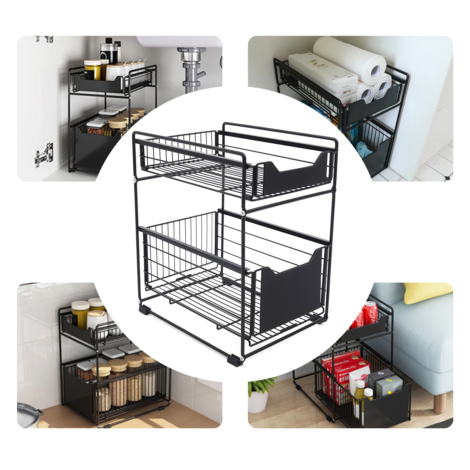 Küchenregal, Schubladen-Organizer, 2-Korb, Schubladen unter dem Schrank, geeignet für Schlafzimmer, Dusche, Produkte, Utensilien, Kosmetika usw – Detail 2
