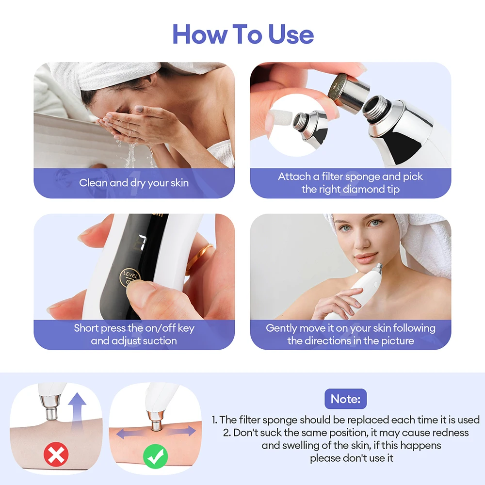 3 Tips Portable Diamond Microdermabrasion Facial Peeling Machine Diamond Exfoliation Deep Cleaning Vacuum Blackhead Remover