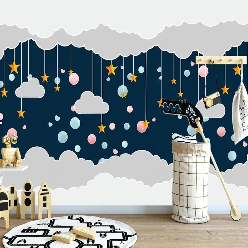 Custom Photo Wallpaper 3D Hand Painted Cartoon Mural Children's Room Background Wall Painting Papel De Parede Infantil Stickers design comforter hotel beds bedroom children king size luxury hotel beds queen floor cama montessori infantil modern furniture