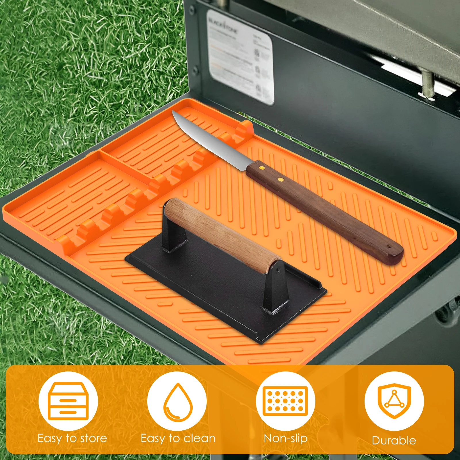 2/1pc Grill Mat BBQ Non-stick Side Shelf Mat Silicone Grease Tray Oil Box Heat Resistant Grill for Outdoor BBQ Griddle Acce