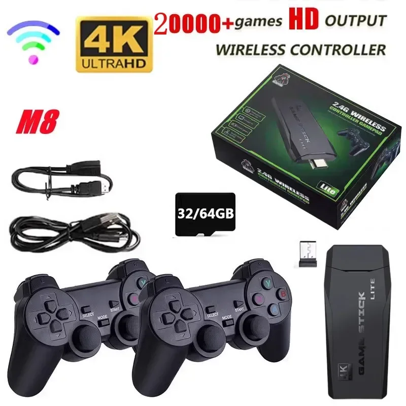 Upgrade M8 Video Game Console 2 x 2.4G Wireless Controller Lite 4K TV Game Stick Retro Handheld Player PS1