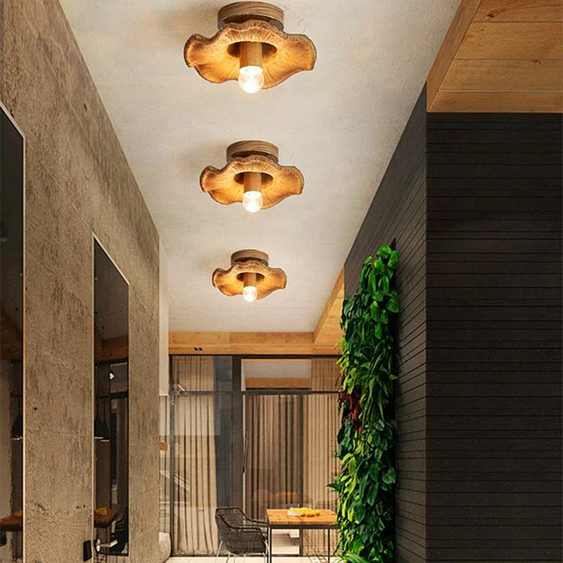 

Vintage Indoor Resin LED Ceiling Light Nordic Creative Wood Color Ceiling Lamp Living Room Restaurant Bedroom Lighting Fixtures