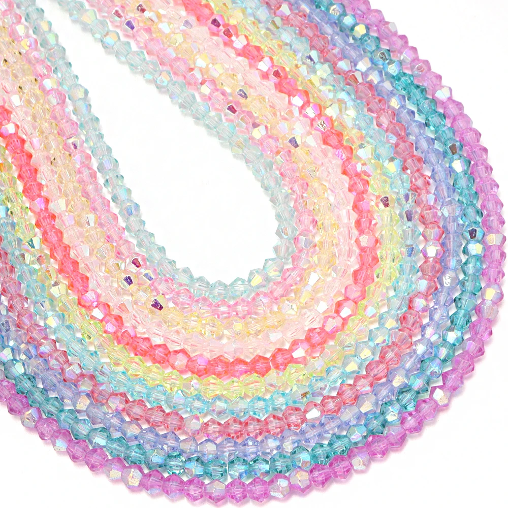 4mm Rainbow Bicone Crystal Beads - Faceted AB Color Sparkling Glass