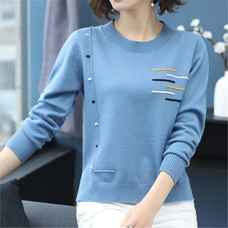 

Sweater Women Autumn and Spring New Round Neck Pullover Knitted Top Loose Fashion Female Clothing ZM075