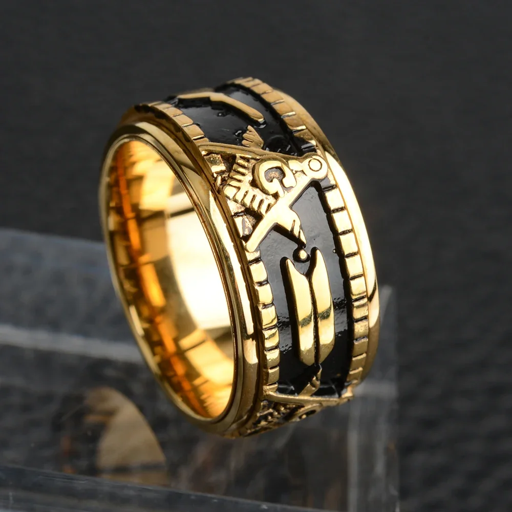 Rotatabl anelli massonici in acciaio inossidabile per uomo anello massone con sigillo massoneria gioielli Vintage Punk Mens maschio Anillos regalo
