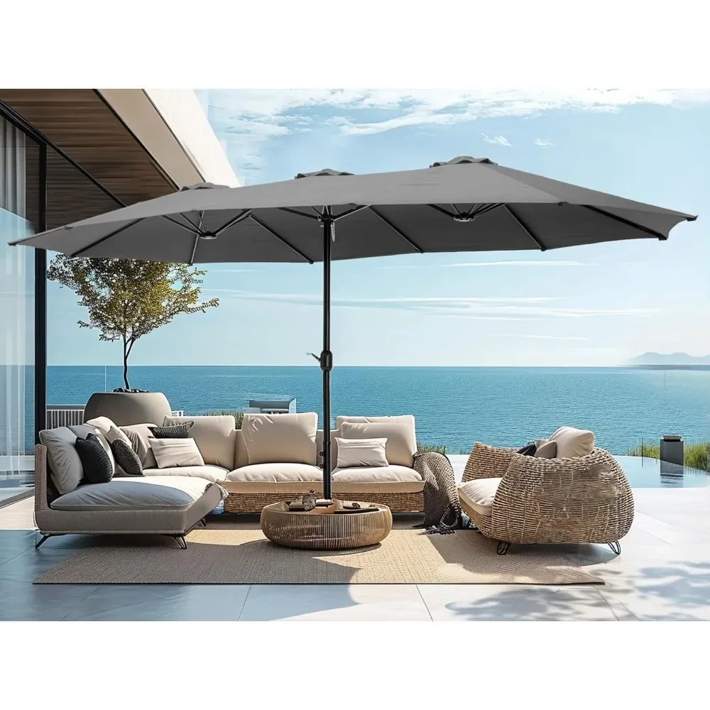 

15ft Large Patio Umbrellas with Base Included,Outdoor Double-Sided Rectangle Market Umbrella with Crank Handle,for Poolside Lawn