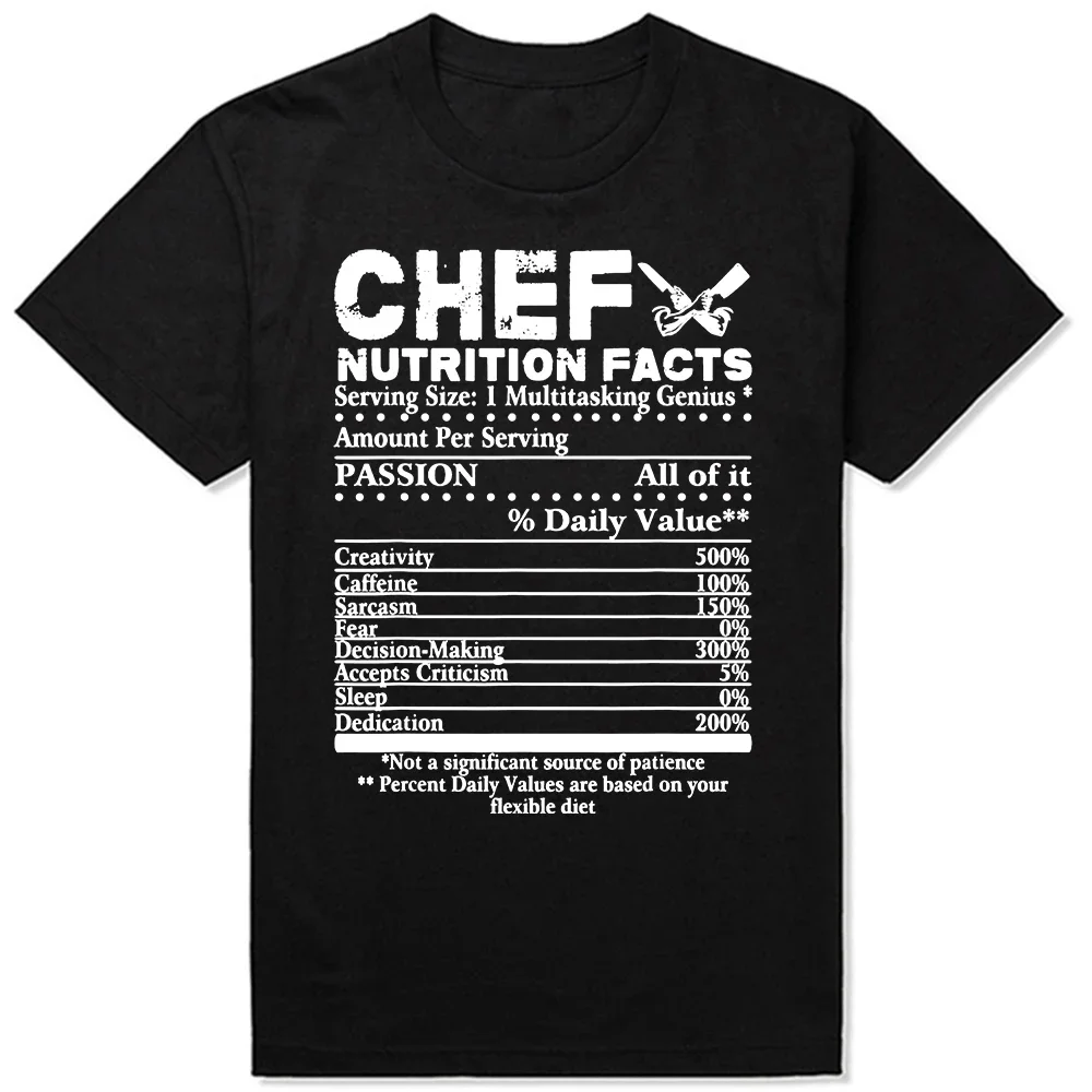 

Funny Chef Nutrition Facts T Shirts Summer Style Graphic Cotton Streetwear Short Sleeve Birthday Gifts T-shirt Mens Clothing