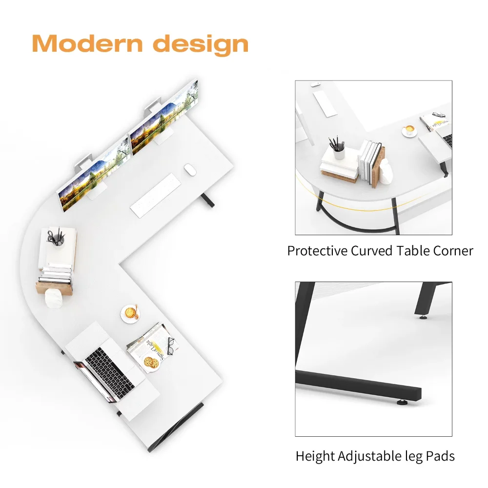 Vineego LShaped Computer Desk Modern Corner Desk with Small Table