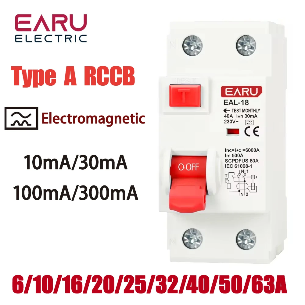 2P 32A 10/30/100/300mA Type A RCCB RCD ELCB Electromagnetic Residual Current Cir