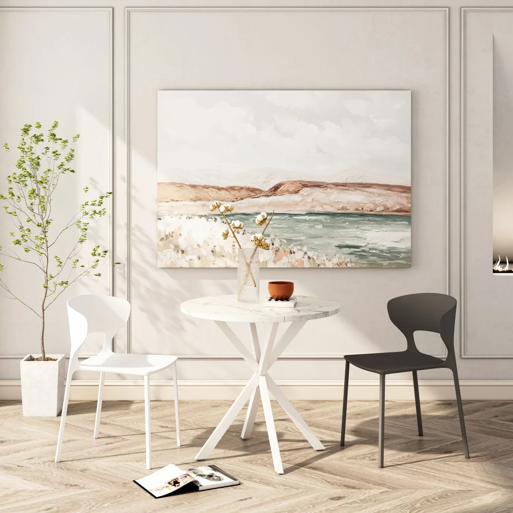 31.5'' Modern Cross Leg Round Dining Table, White Marble Top Occasional Table, Two Piece Removable Top, Matte Finish Iron Legs 3