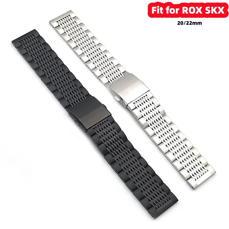 

20mm 22mm Stainless Steel Silver Black Bead of Rice Universal Straight End Watch Band Strap Bracelet Fit for ROX SKX