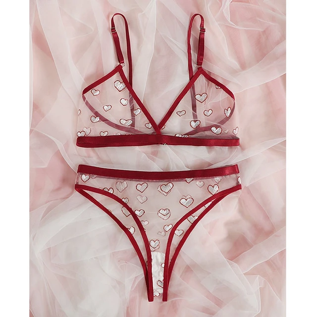 Sheer See Through Babydoll Nightwear, Victoria Secret Lingerie Women's See- Through Mesh Heart Print Sexy Bra Underw Pink at  Women's Clothing  store