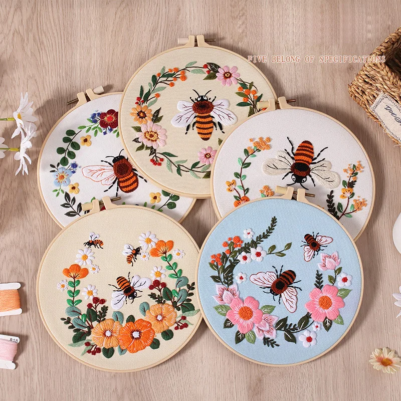 Bee Embroidery Kit for Beginners Adult Cross Stitch Kits Hand Embroidery with Animal Patterns and Instructions DIY Kits