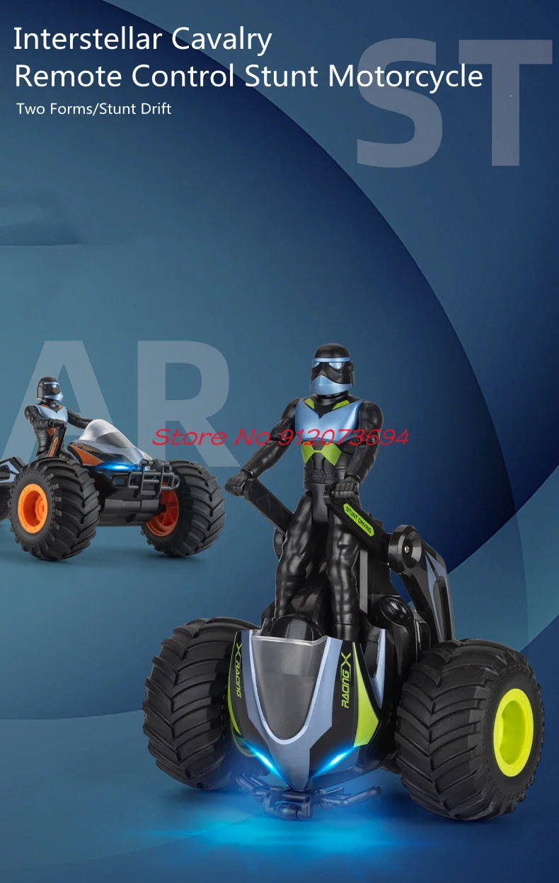 Deformación de modo dual Control remoto de alta velocidad motocicleta 30 minutos iluminación fría y efecto de sonido 360 °   Coche triciclo RC giratorio