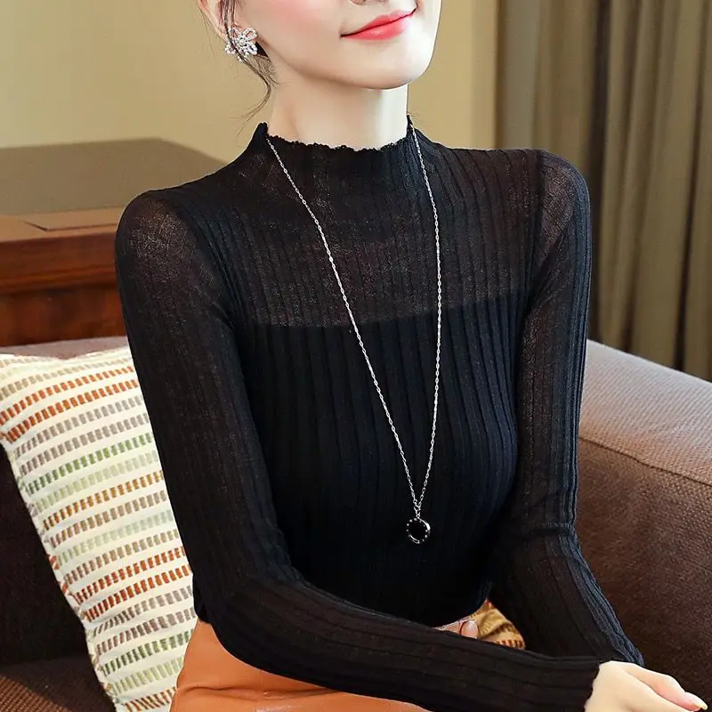 

Pullover sweater autumn and winter wool knitwear black top women long-sleeved o neck pit stripe small pullover sweater women