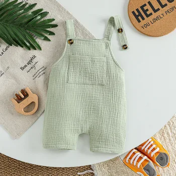 Infant Baby Boys Girls Unisex Suspenders Rompers Jumpsuits Overalls Cotton Solid Soft Sleeveless Baby Newborn Summer Clothing