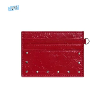 Elegante Portafoglio Ultra Sottile in Pelle Effetto Screpolato con Molteplici Scomparti, Porta Carte in PU con Rivetti, Colore Solido, Mini Portamonete da Viaggio
