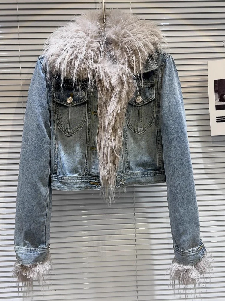 

HIGH STREET Newest 2024 Winter Designer Jacket Women's Fur Collar Denim Short Jacket