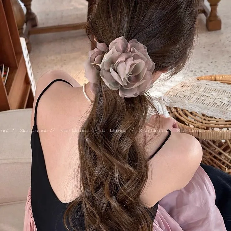 Flower Hair Clip Camellia Super Fairy Women Back Head Clip Headdress Exquisite High-end Shark Clip Beautiful Hair Accessory