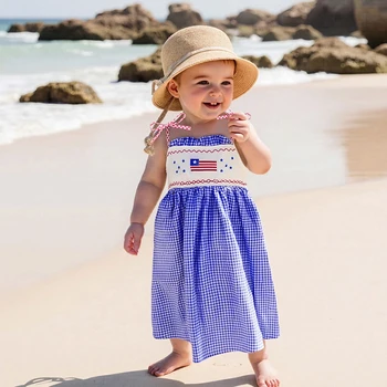 Girls Patriotic Dress American Flag Print Sleeveless Bowknot Sundress Independence Day Toddler Girl Summer Outfit 2