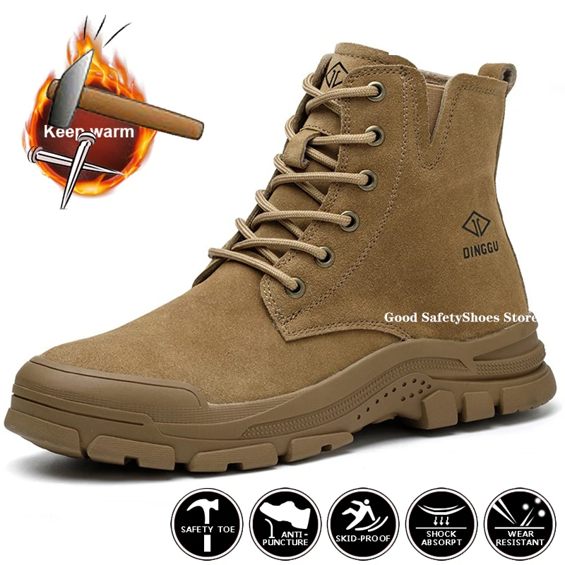 Cow Suede Work Boots Men Safety Shoes Anti-Smash Anti-Scalding Welder Shoes Steel Toe Safety Boots Men Autumn Winter Work