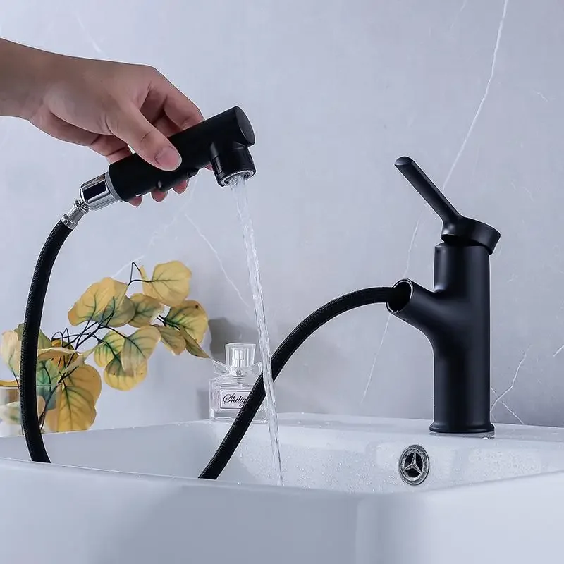 

Pull Out Bathroom Basin Sink Faucet Rinser Sprayer Gargle Brushing 3 Mode Mixer Tap Cold & Hot Basin Faucet Bathroom Faucets