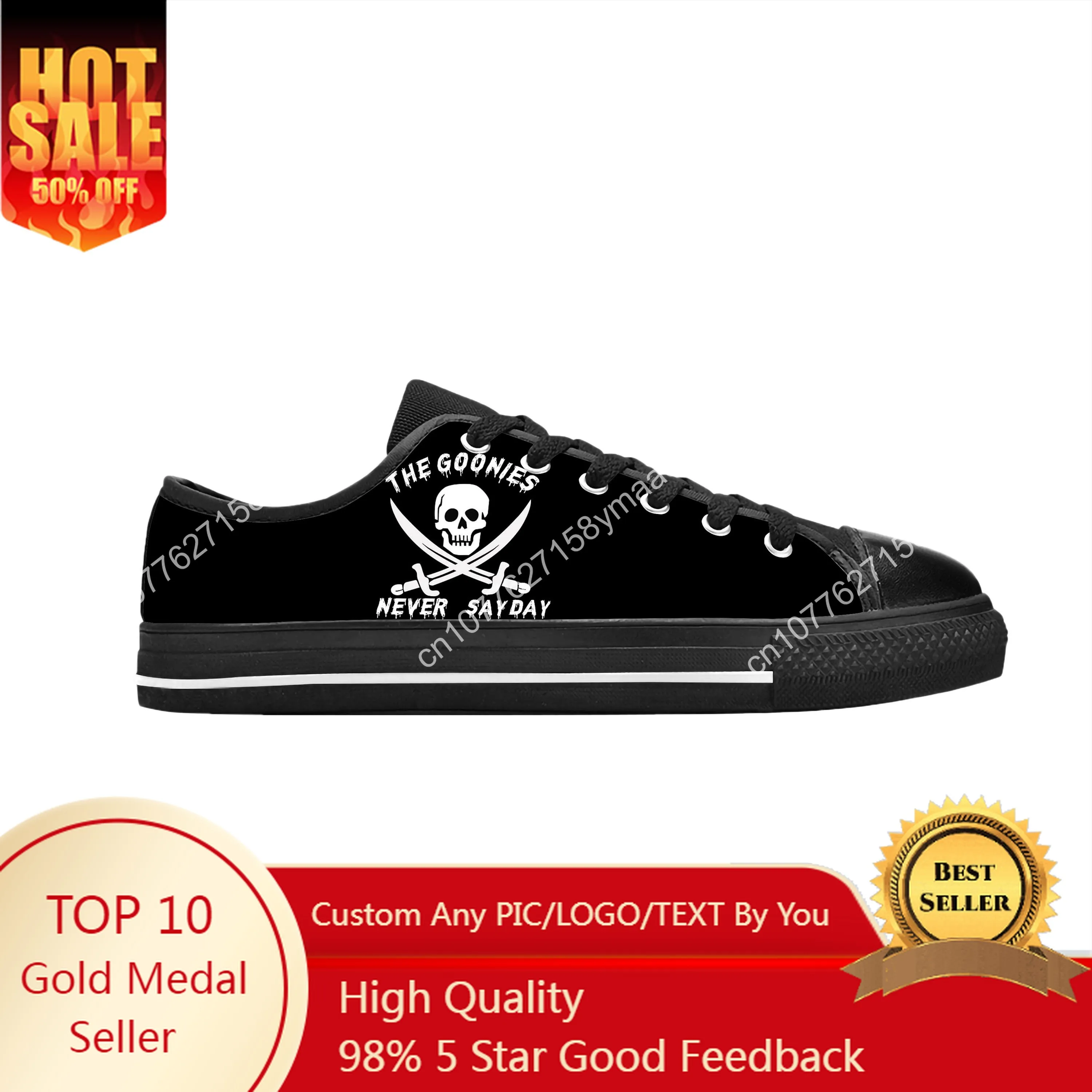 

Goonies Never Say Die Skull Skeleton Pirate Gothic Casual Cloth Shoes Low Top Comfortable Breathable 3D Print Men Women Sneakers