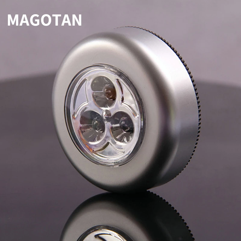 

1pcs3 Pcs Round Led Night Light Touch Under Cabinet Light Battery Powered White Light Wardrobe Kitchen Lighting Wall Light
