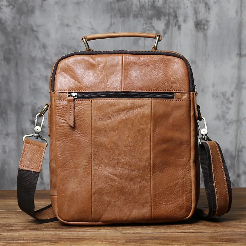 NZPJ Vintage Genuine Leather Men's Shoulder Bag Casual Natural Cowhide Crossbody Bag Trendy Handbag Suitable For 11 Inch Ipad