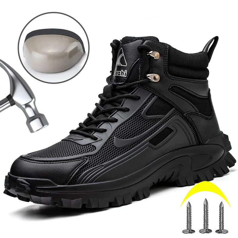 Man Safety Shoes Anti-Smash Steel Toe Safety Shoes Boots Wear Resistant Indestructible Working Protective Footwear Anti-Puncture