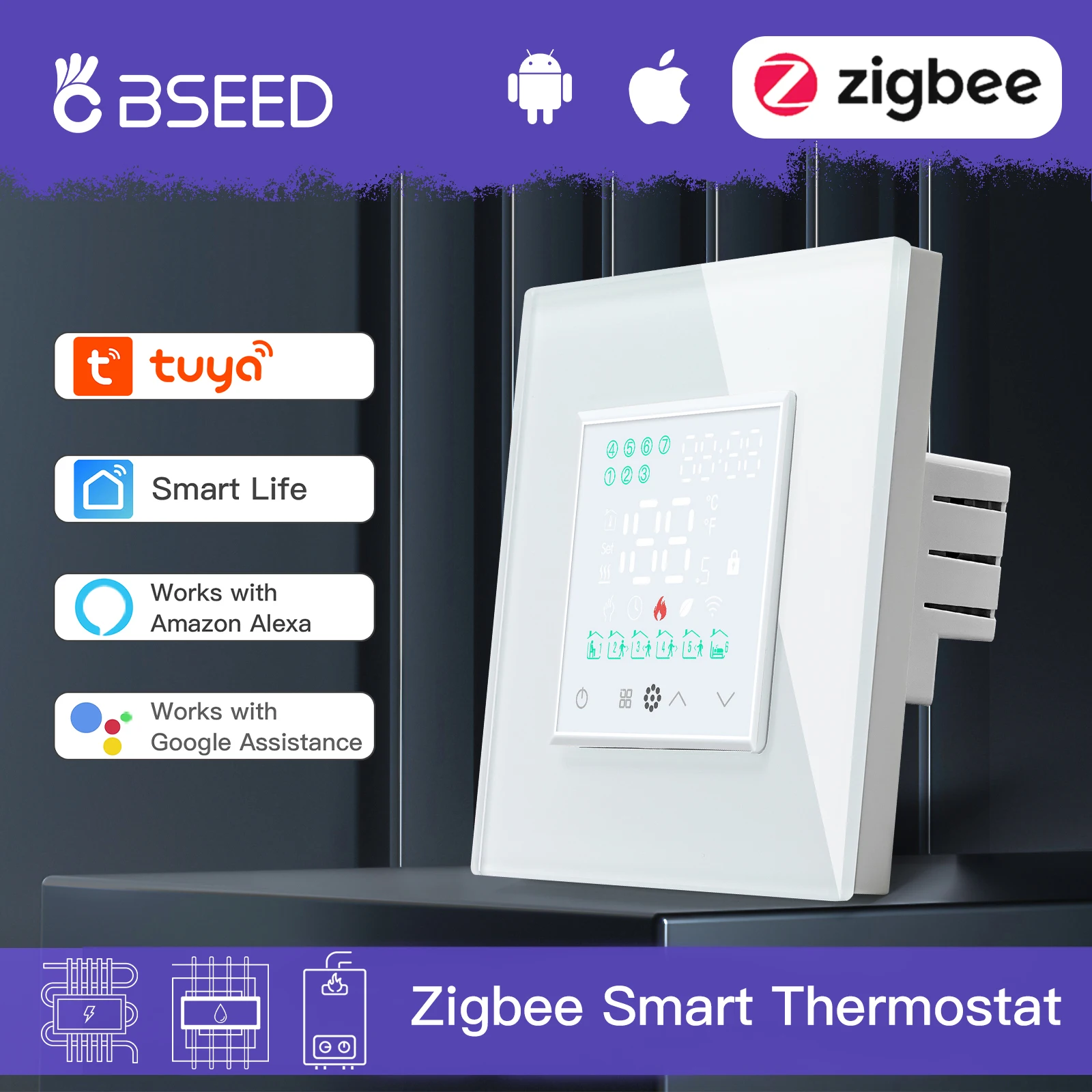 Bseed ZigBee ไฟฟ้า bolier น้ำพื้นความร้อนควบคุมอุณหภูมิห้องสมาร์ท 1