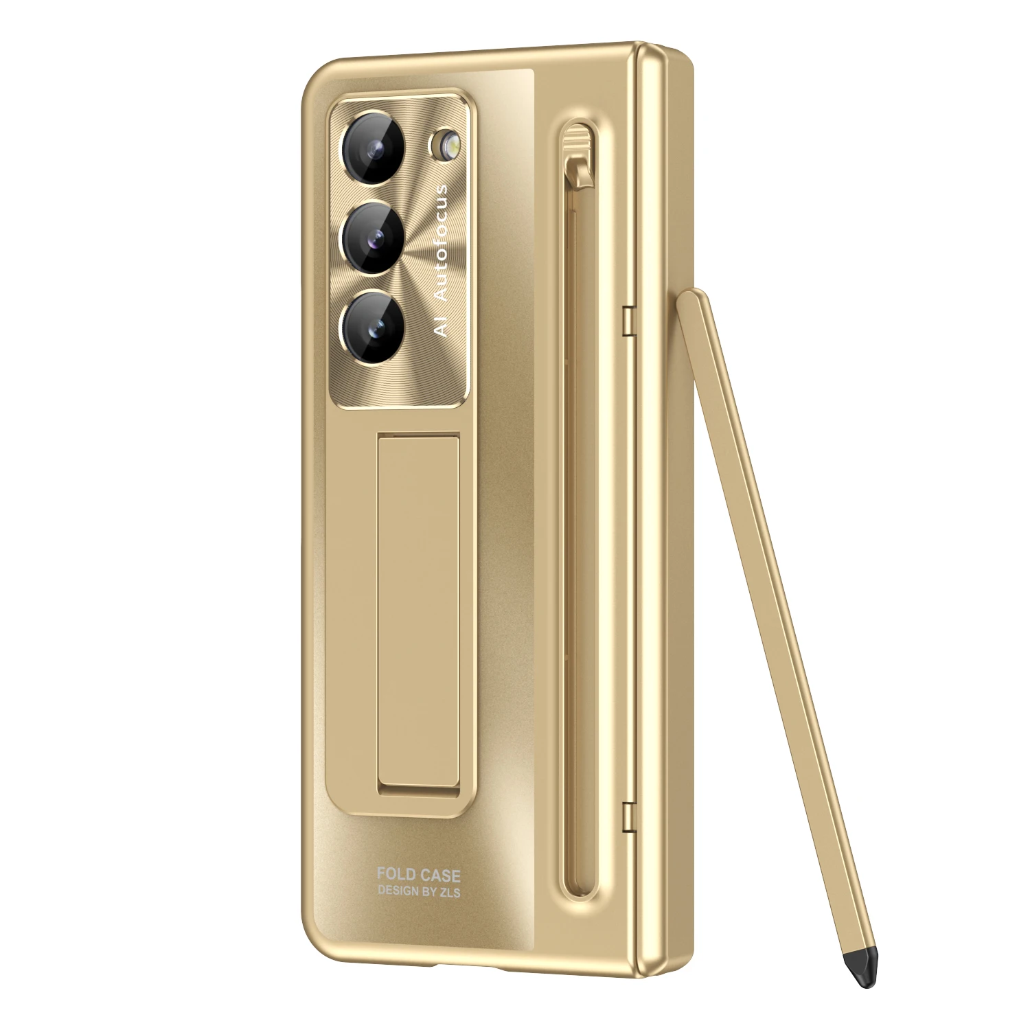 With Touch Pen Case For Samsung Galaxy Z Fold 6 5 4 3 Plating Clear Hinge Full Protector Tempered Film Folding Kickstand Cover