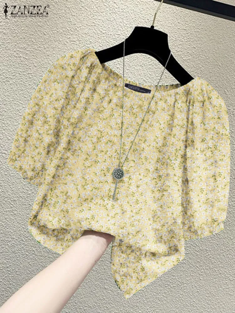 

Элегантная рубашка ZANZEA с пышными рукавами, топы с вырезом лодочкой, повседневные праздничные летние блузы 2024, женские модные свободные блузки с цветочным принтом