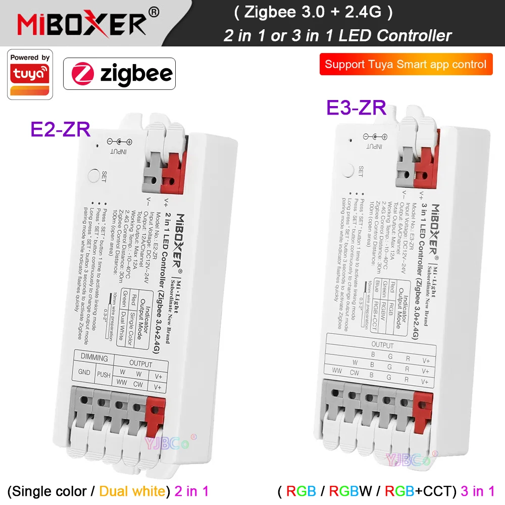 Miboxer Zigbee 3.0+2.4G (RGB/RGBW/RGBCCT) 3 in 1 LED Strip Light Controller (Single color/Dual white) 2 in 1 Lamp tape Dimmer miboxer 2 in 1 zigbee 3 0 2 4g wifi dual white single color led strip controller tuya app dimming cct lights tape dimmer 12v 24v