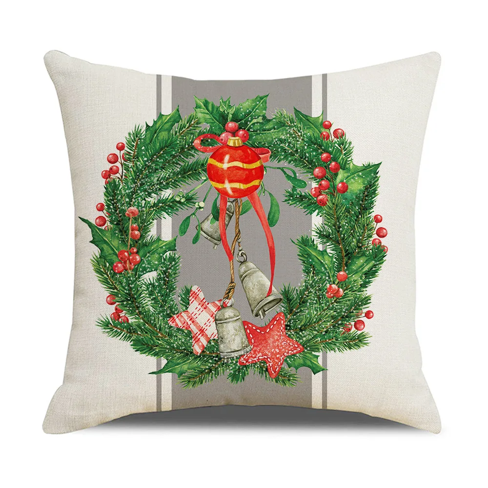 

2023 Christmas Decor Cushion Cover 18x18 Inches Pillow Case Christmas Tree Santa Pillowcases Linen Throw Pillow Cover for Xmas