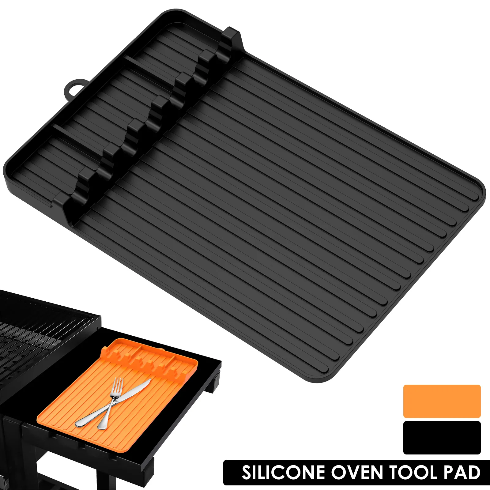 BBQ Tool Mat Grill Side Pads Silicone Grill Utensil Holder Mat Spatula Oiler Oil Brush Tray Griddle Utensil Plate BBQ Accessory