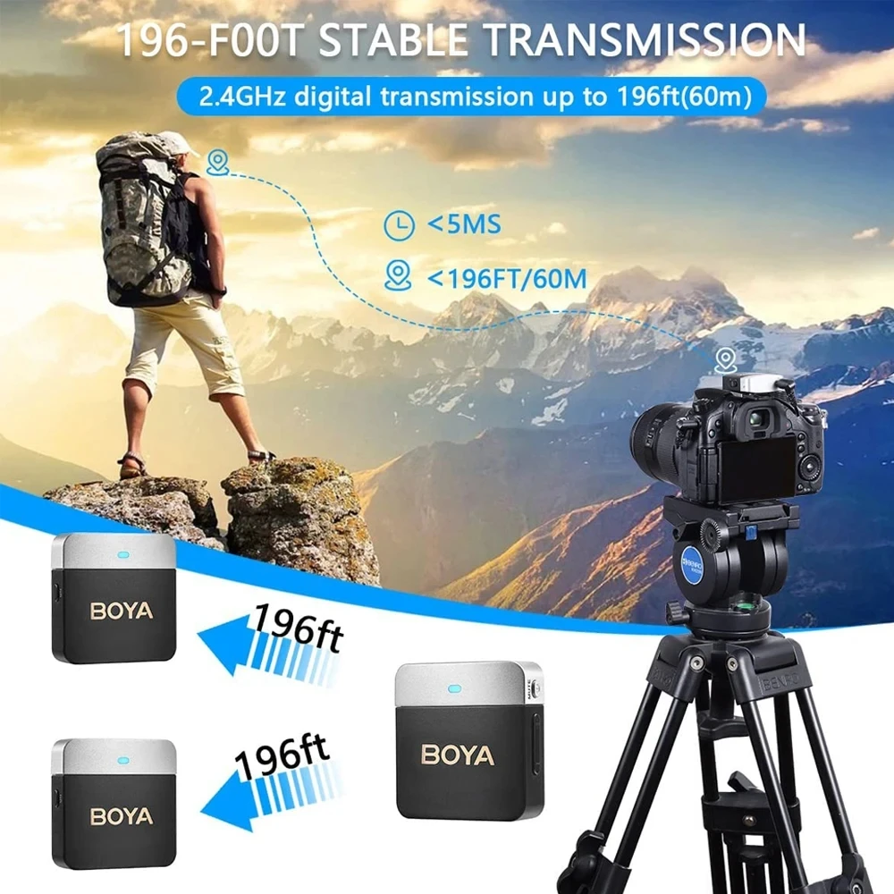 BOYA BY-M1V Wireless Lavalier Lapel Condenser Microphone for iPhone Android Smartphone Camera PC Gaming YouTube Broadcast Vlog