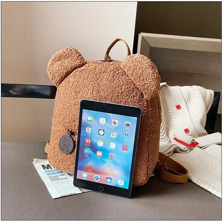 Cute Bear Ear Fleece Kids Girls Backpack Image 7