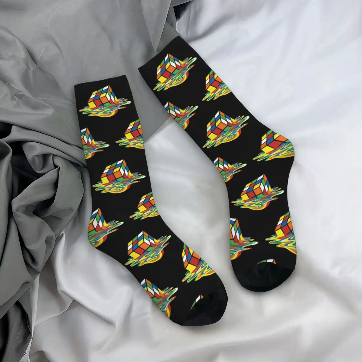 

Retro Melting Cube Rubik Sports Socks Polyester Long Socks for Unisex Breathable